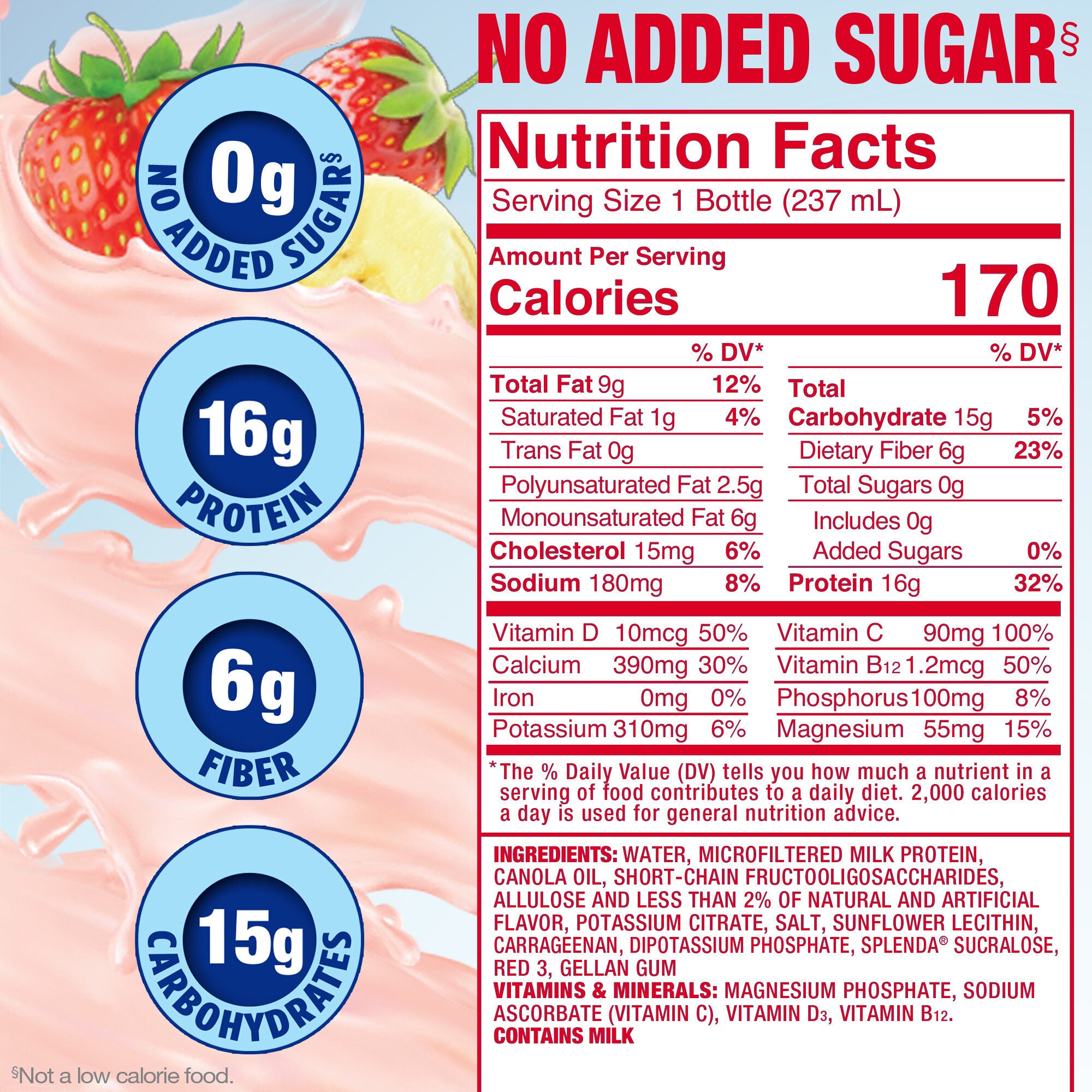 Splenda®草莓香蕉糖尿病护理奶昔-营养标签