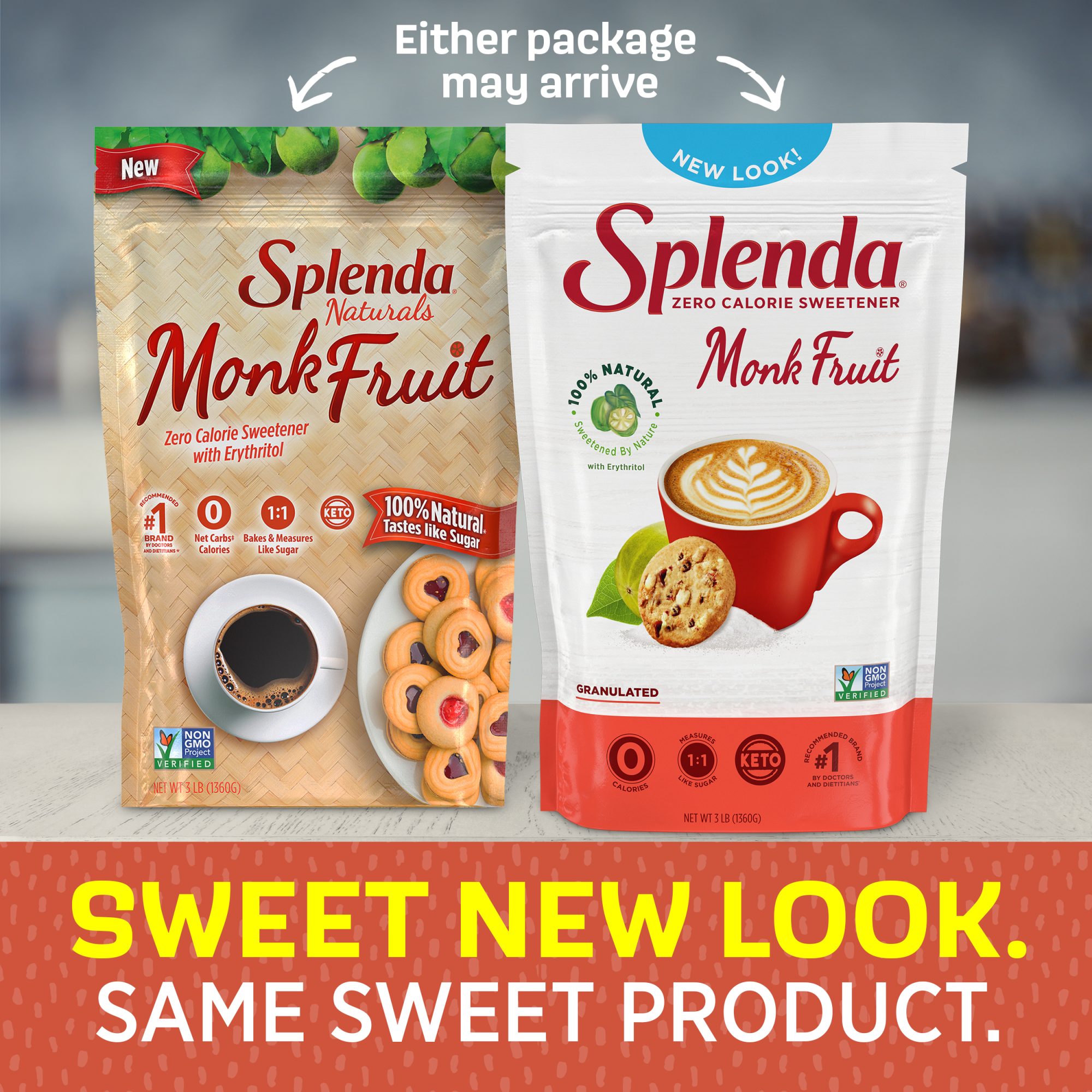 Splenda和尚水果甜味剂3磅袋-甜蜜的新面貌。同样的甜产品。