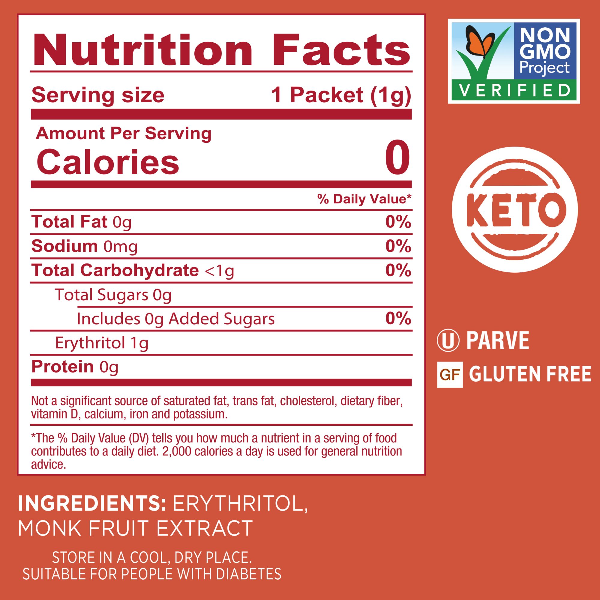 Splenda Monk Fruit甜味剂包装-营养成分标签